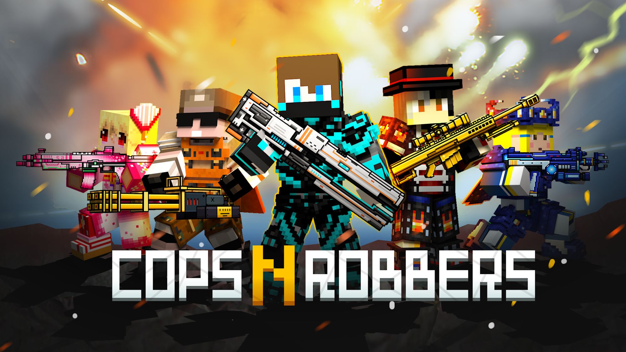 Ladda ner Cops N Robbers:Pixel Craft Gun: Android Shooter spel till mobilen och surfplatta.