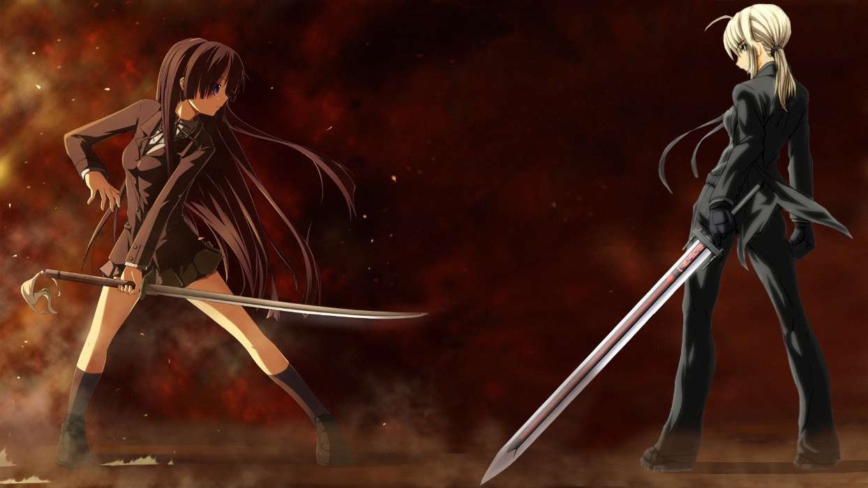 Anime, Girls, Swords, Weapon