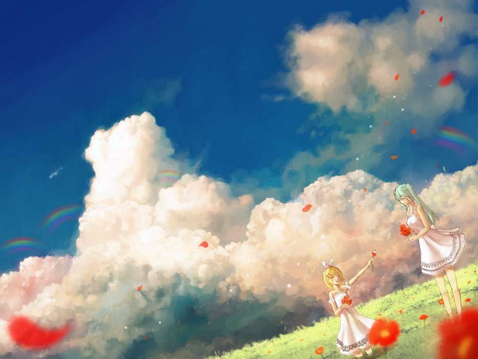 Anime, Girls, Sky, Clouds