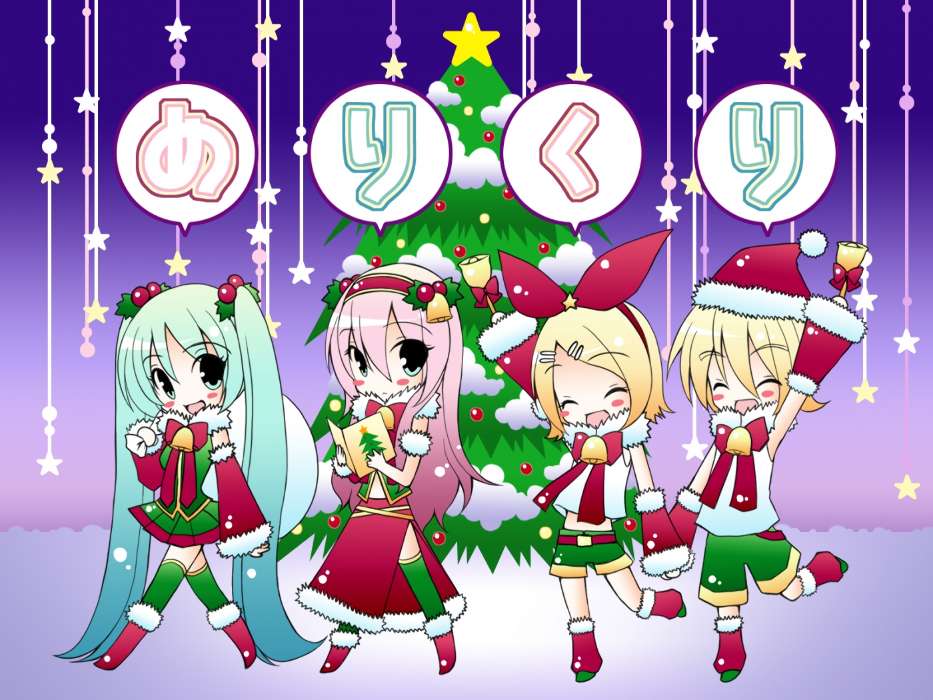 Anime, Girls, New Year, Holidays