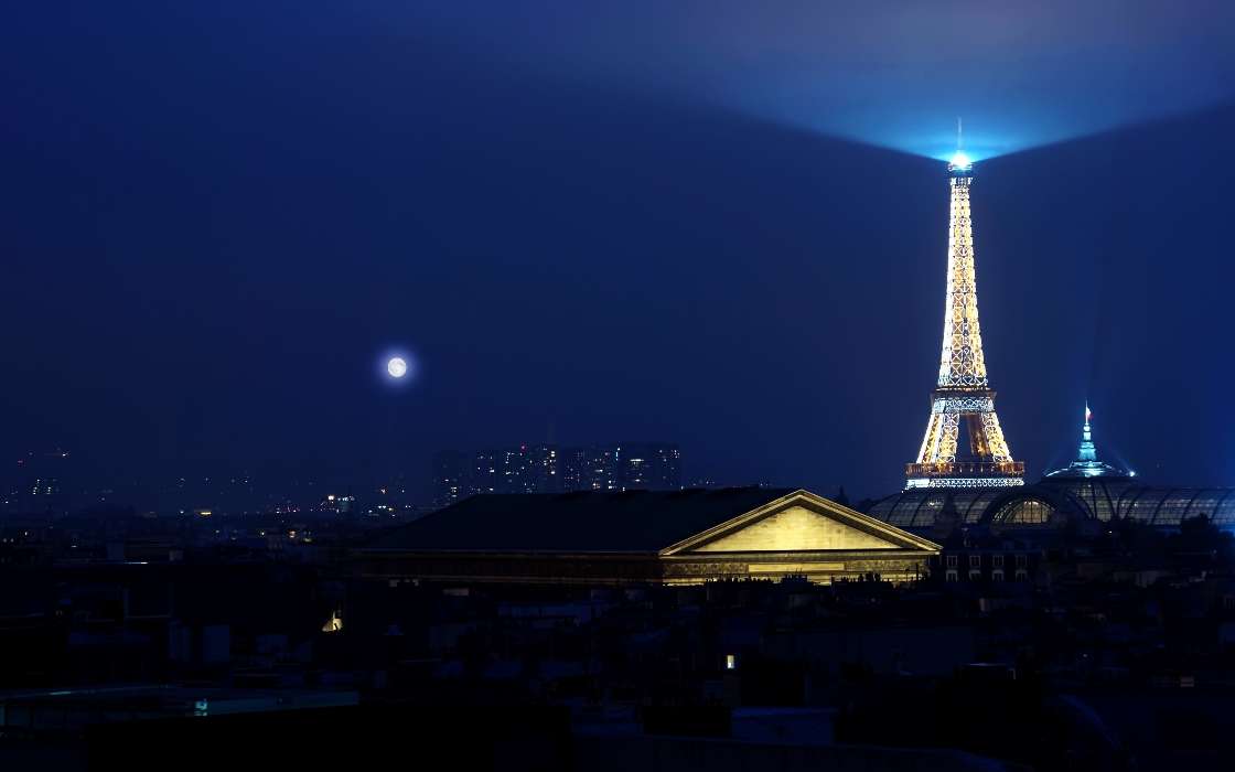 Architecture, Eiffel Tower, Night, Paris, Landscape