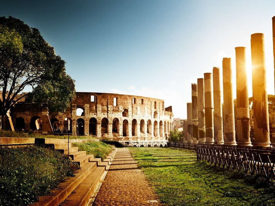 Architecture, Colosseum, Landscape, Sun