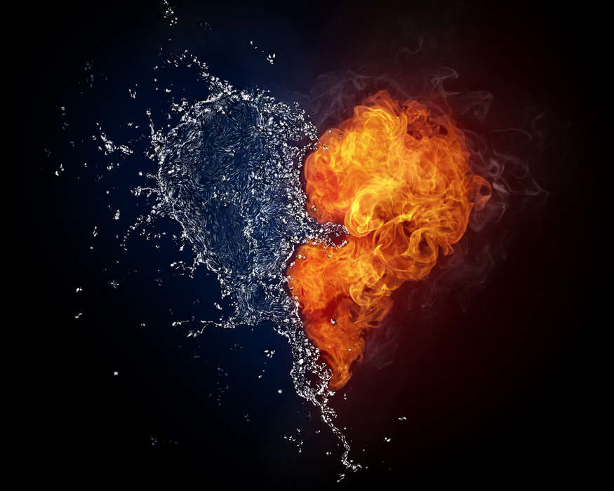 Art, Valentine&#039;s day, Background, Love, Fire, Hearts, Water