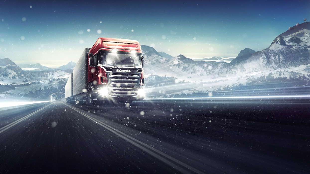 Auto, Roads, Mountains, Trucks, Transport, Winter