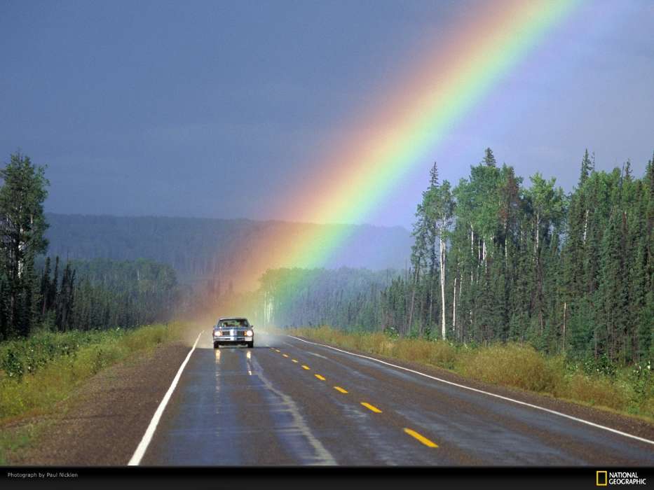Auto, Roads, Landscape, Rainbow