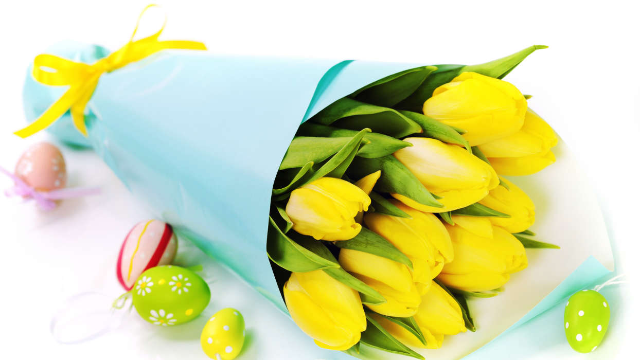 Bouquets, Flowers, Background, Easter, Holidays, Tulips