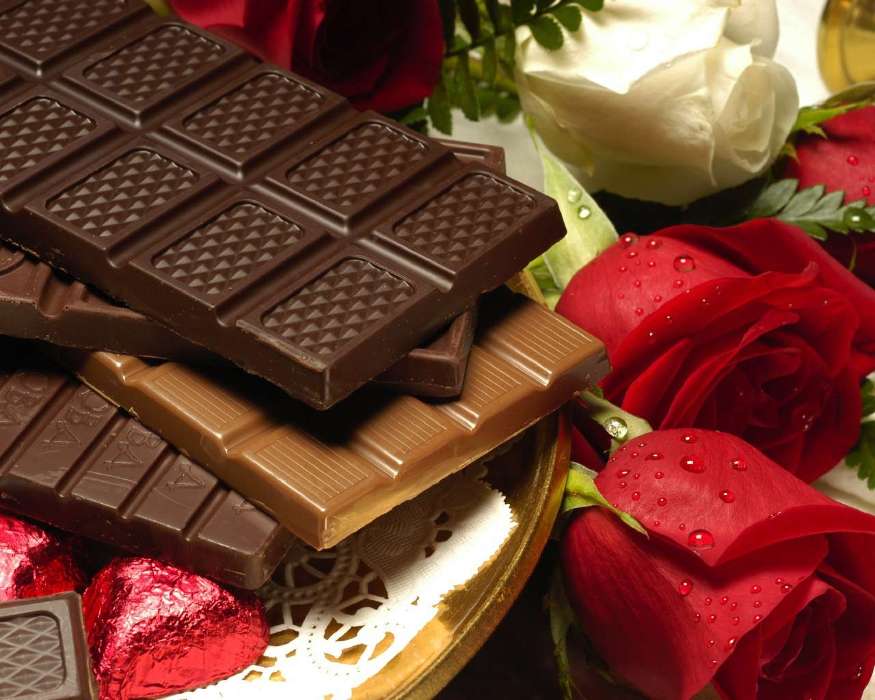 Flowers, Valentine&#039;s day, Dessert, Food, Holidays, Roses, Chocolate
