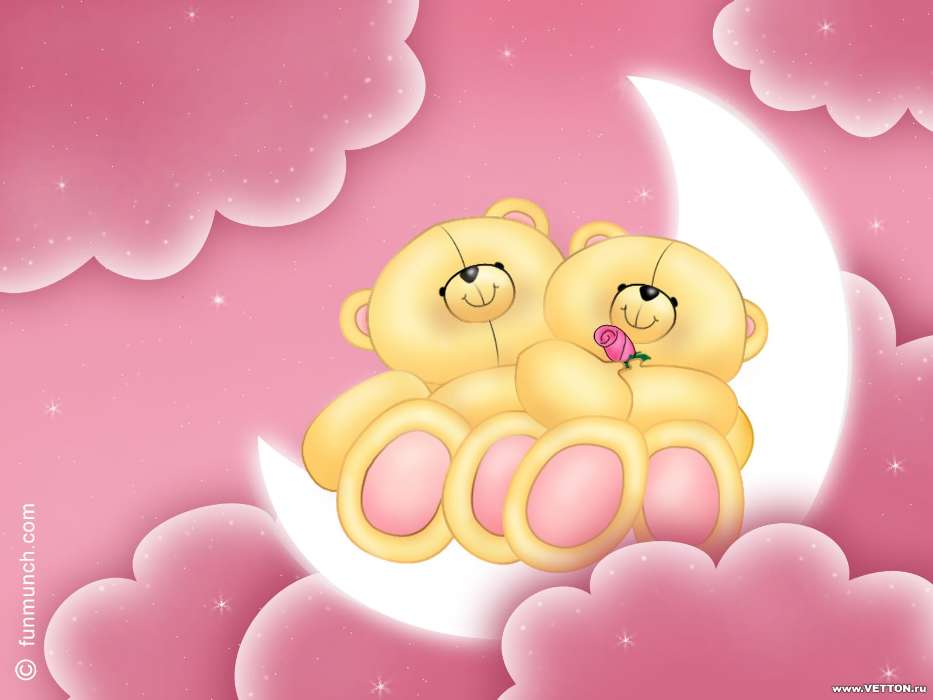 Valentine&#039;s day, Moon, Love, Bears, Clouds, Pictures