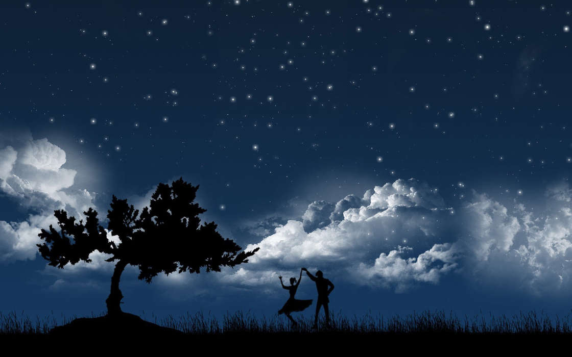 Trees, People, Sky, Night, Clouds, Pictures, Dance, Stars