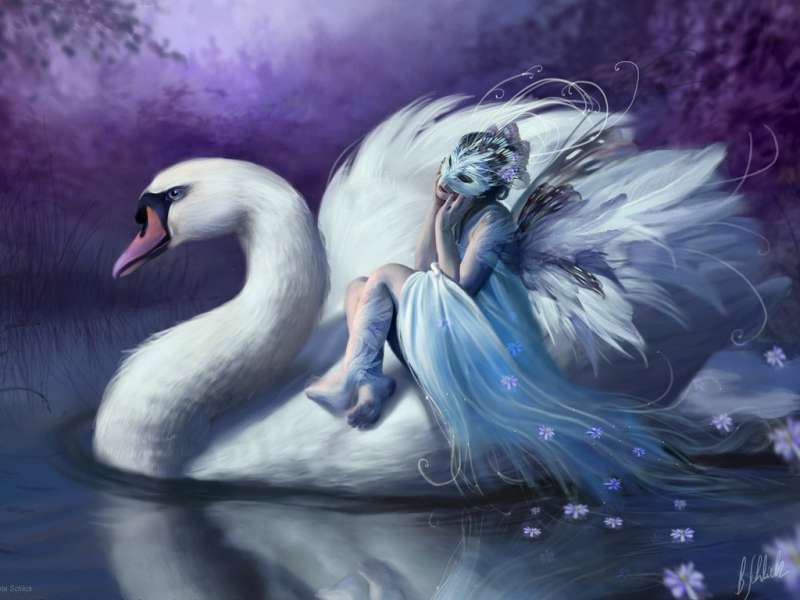 Girls,Fantasy,Swans