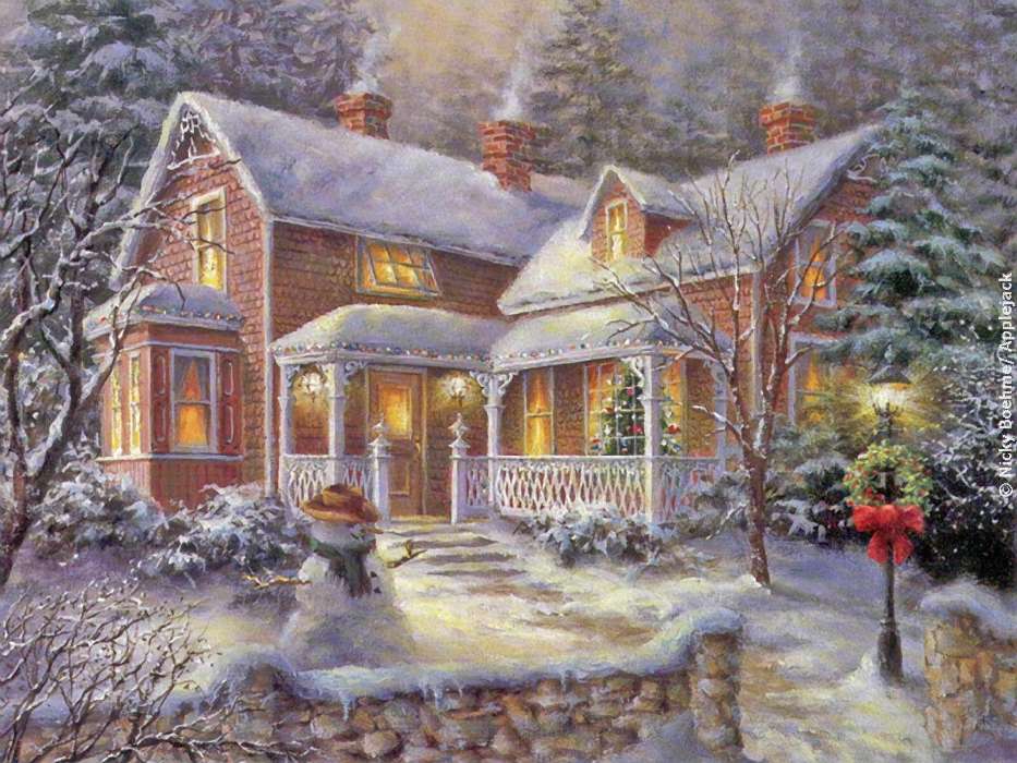 Houses, New Year, Landscape, Pictures, Christmas, Xmas, Winter