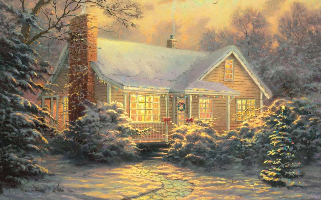 Houses, New Year, Landscape, Pictures, Christmas, Xmas, Winter