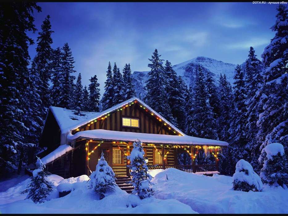 Landscape, Winter, Houses, New Year, Christmas, Xmas