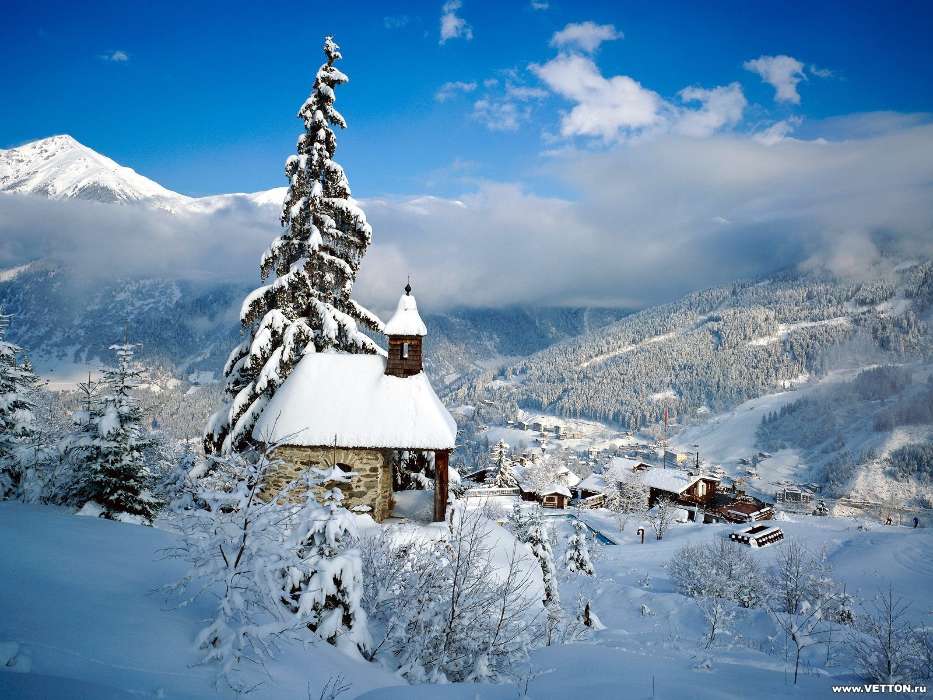 Landscape, Winter, Houses, Snow