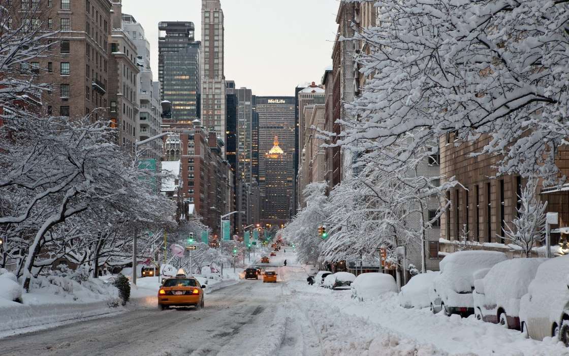 Roads, Cities, Landscape, Snow, Winter