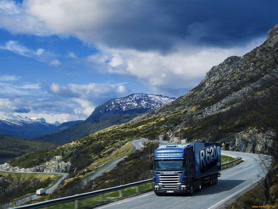 Roads, Trucks, Sky, Clouds, Landscape, Transport