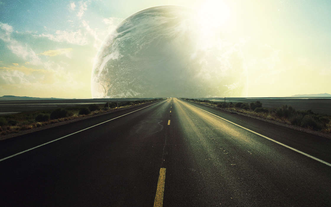 Roads, Sky, Landscape, Planets