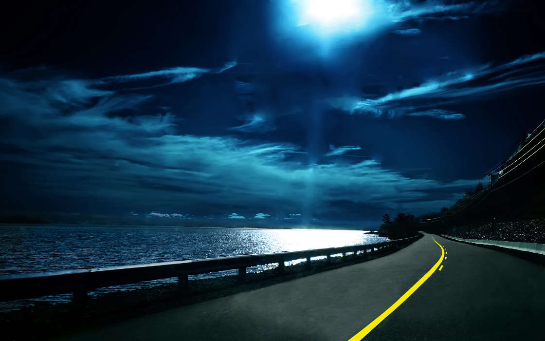 Roads, Night, Landscape