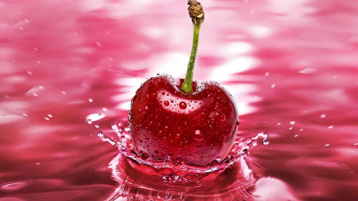 Food, Fruits, Drops, Cherry, Water