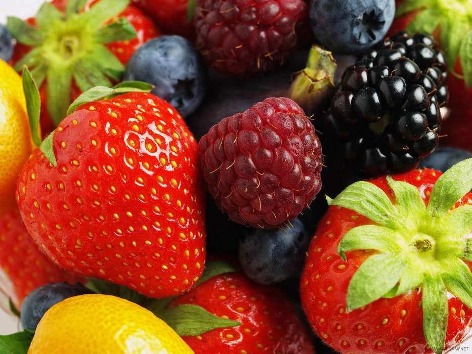Food, Fruits, Strawberry, Raspberry, Blackberry