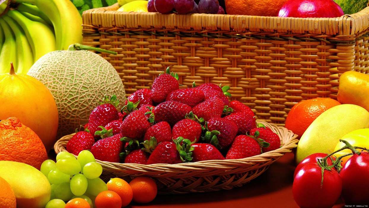 Food, Fruits, Strawberry, Grapes