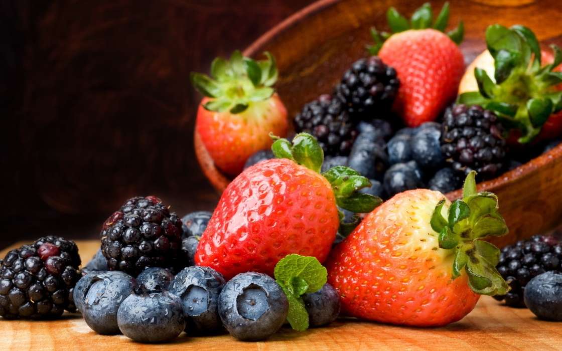 Food, Fruits, Strawberry, Blackberry