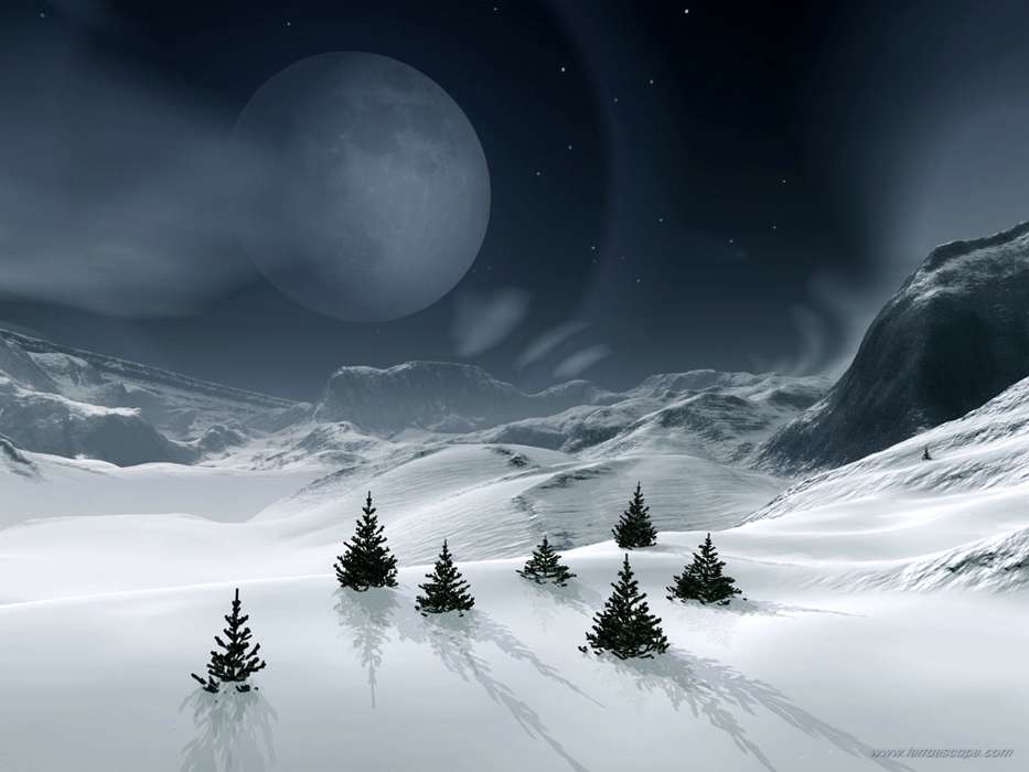 Landscape, Winter, Planets, Snow, Fir-trees