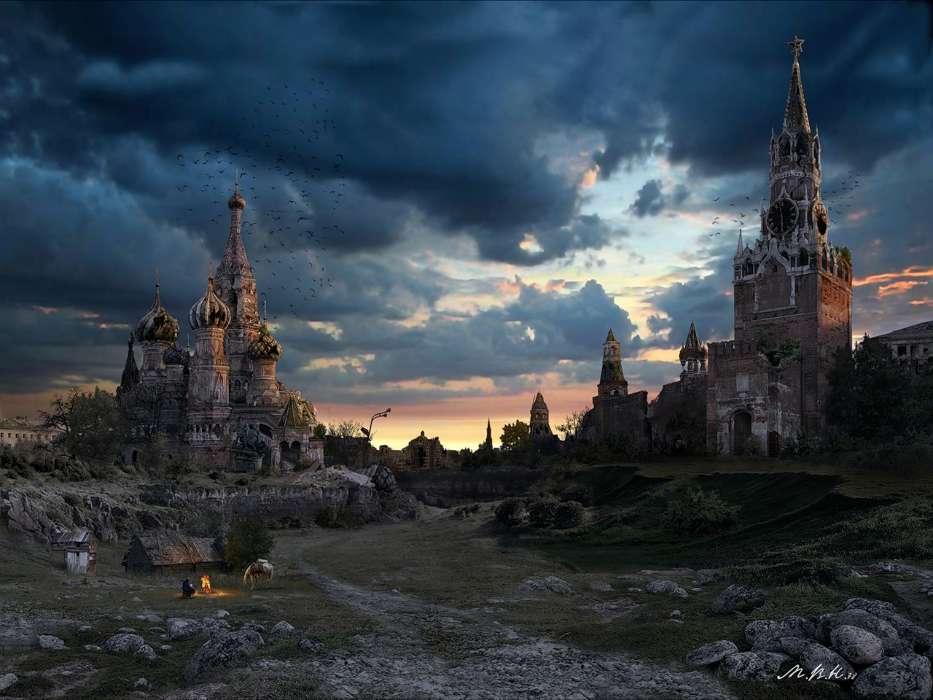 Fantasy, Cities, Kremlin, Moskow, Landscape