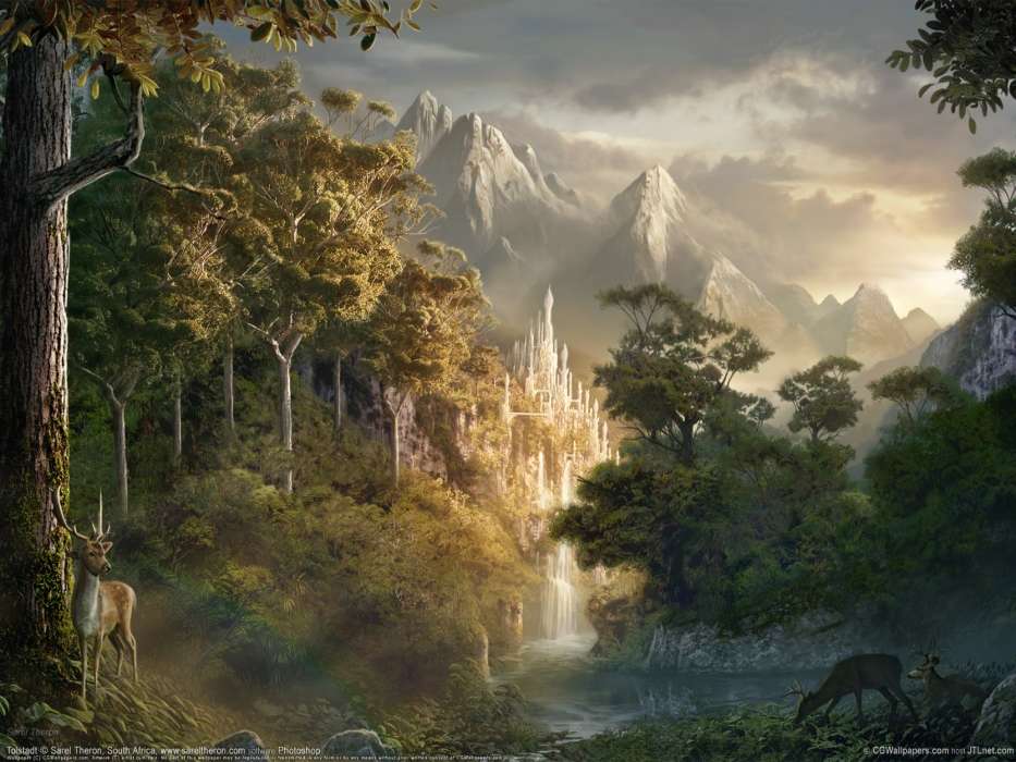 Fantasy, Mountains, Landscape, Castles