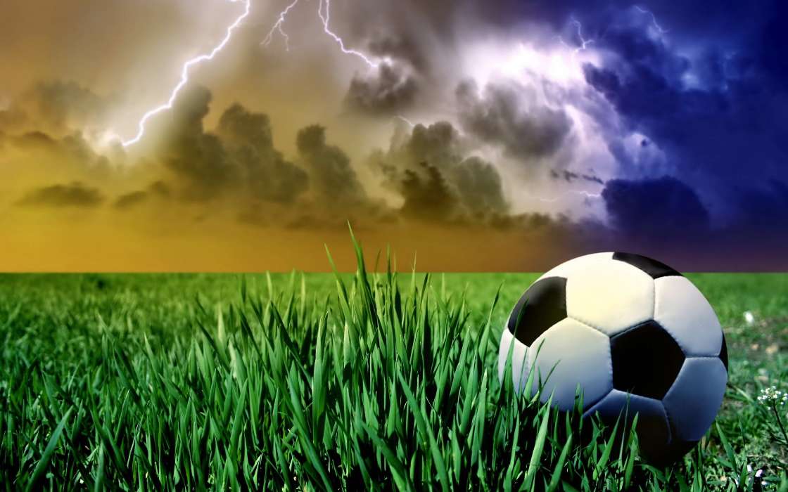 Football, Lightning, Sky, Clouds, Landscape, Sports, Grass
