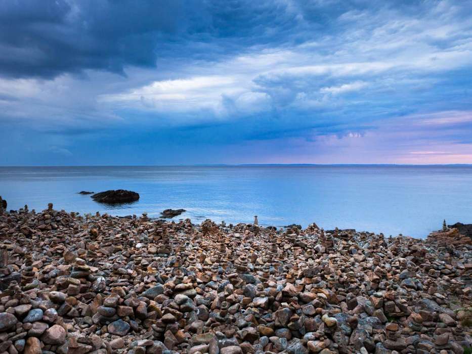 Pebble, Sea, Clouds, Landscape, Beach