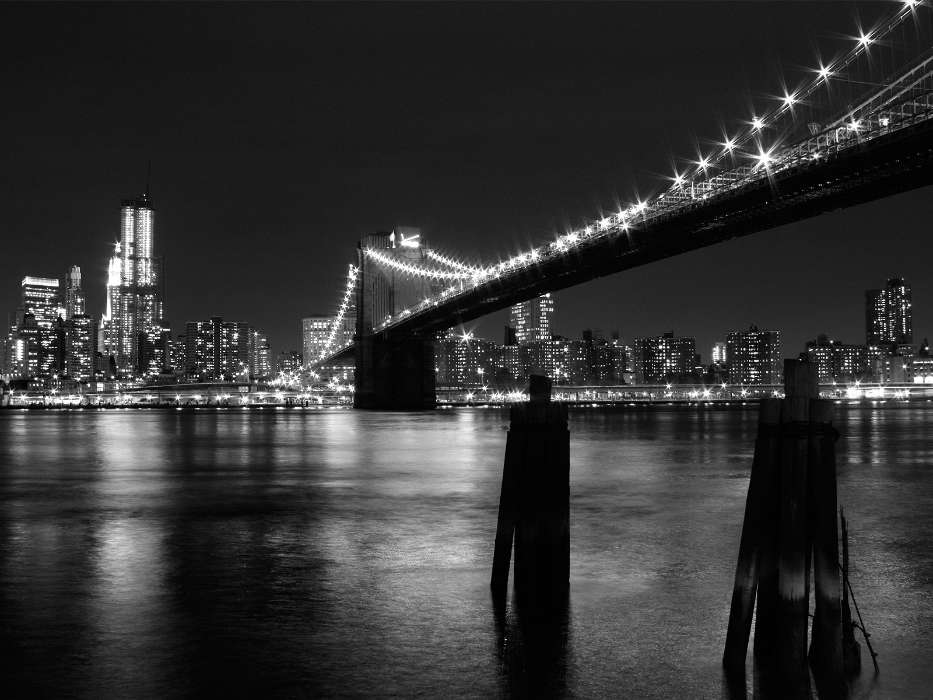 Landscape, Cities, Rivers, Bridges, Night