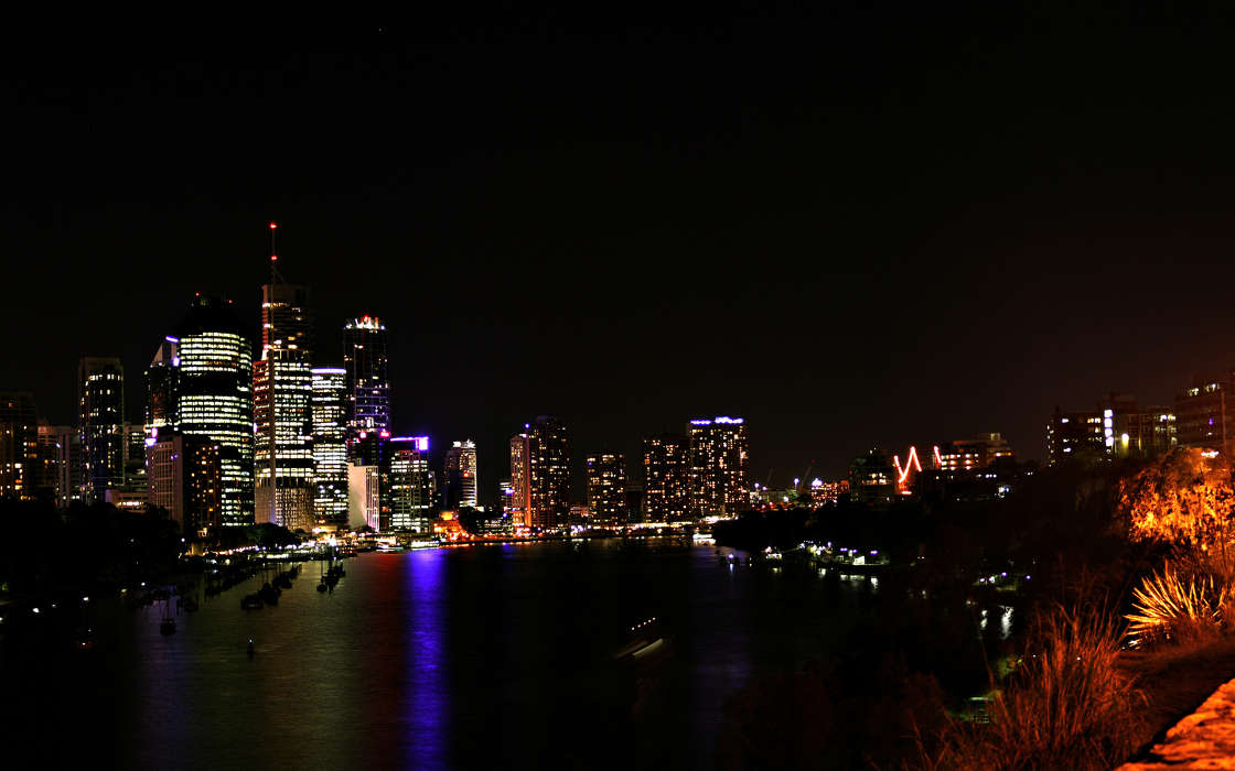Cities, Night, Landscape, Rivers