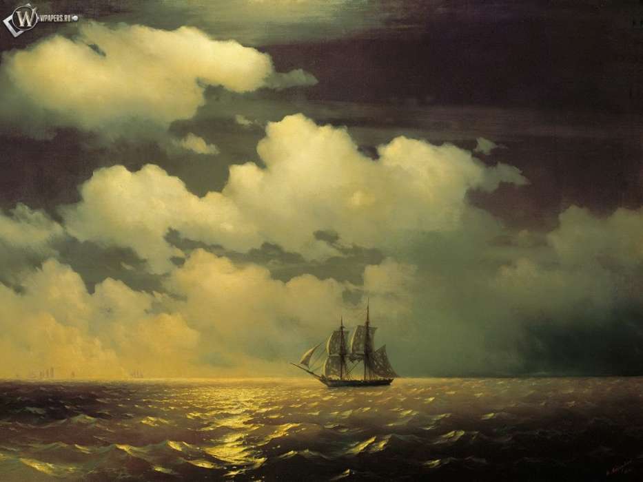Transport, Sky, Ships, Sea, Clouds, Drawings