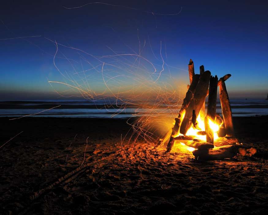 Bonfire, Night, Fire, Landscape, Sand