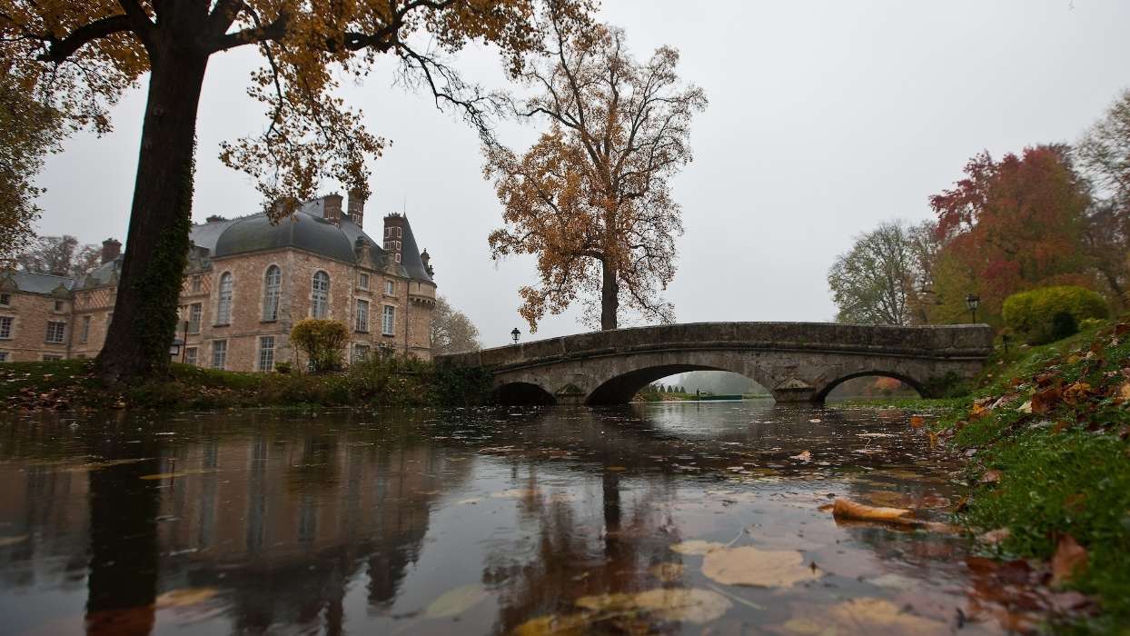 Leaves, Bridges, Autumn, Landscape, Rivers, Castles