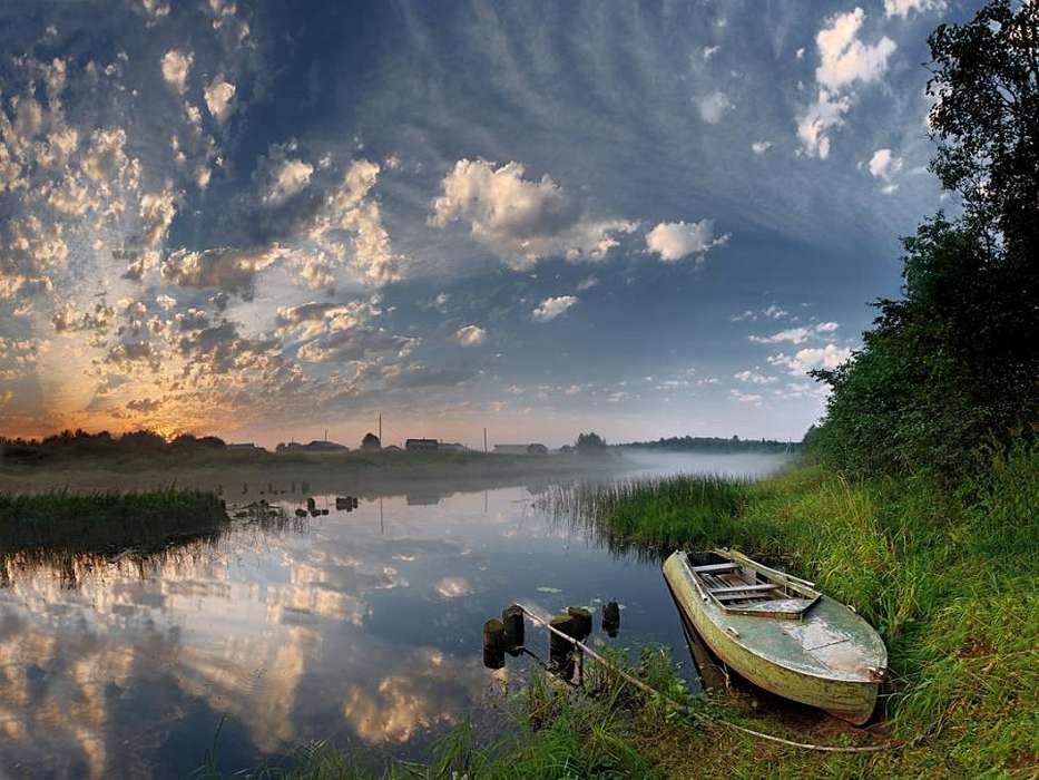 Landscape, Rivers, Sky, Boats