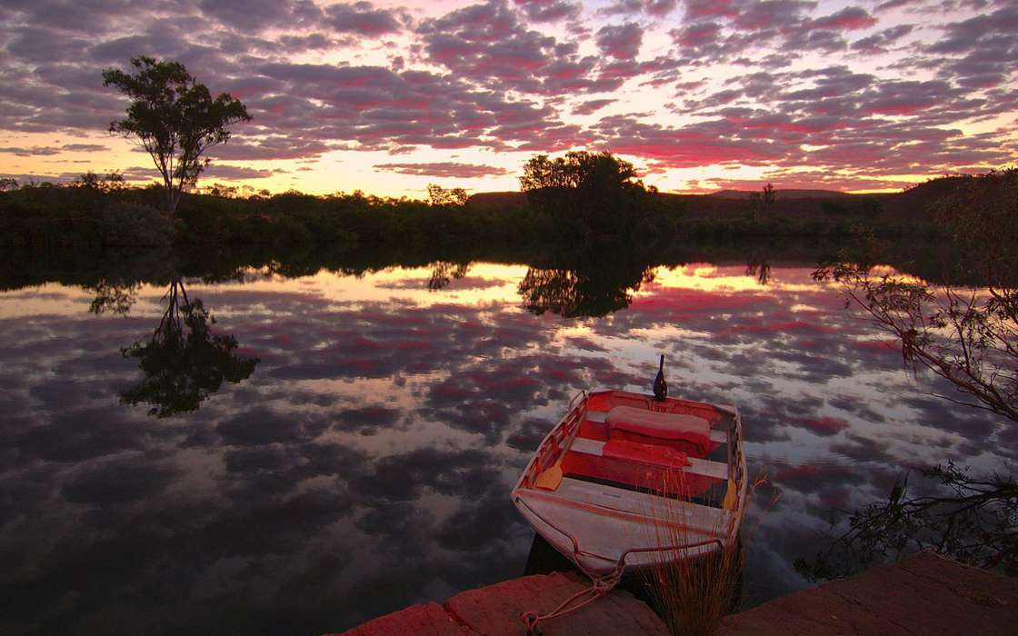 Boats,Landscape,Rivers,Sunset