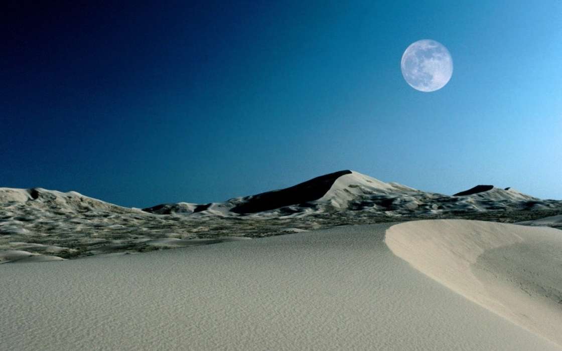 Moon, Sky, Landscape, Sand, Desert
