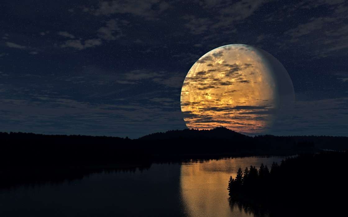 Moon, Night, Landscape, Rivers