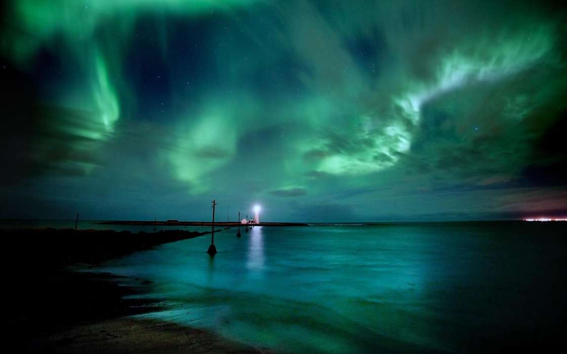 Lighthouses, Sea, Night, Landscape
