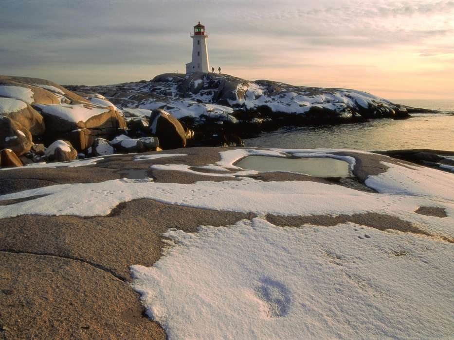 Lighthouses, Sea, Landscape, Snow