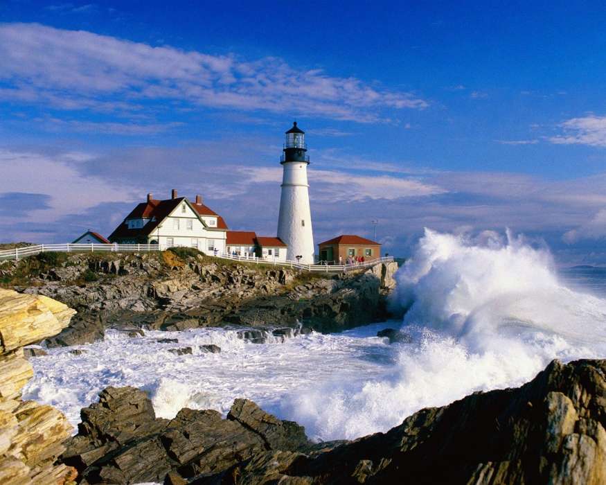 Lighthouses, Sea, Nature, Water