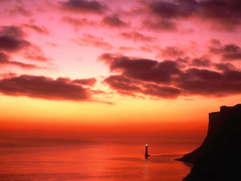 Lighthouses,Sea,Landscape,Sunset