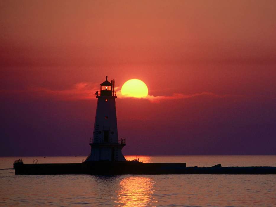Lighthouses,Landscape,Sunset