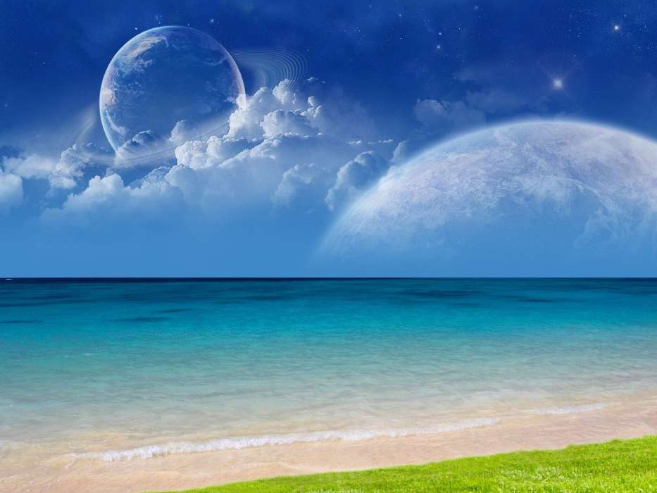 Sea, Sky, Clouds, Landscape, Planets, Water
