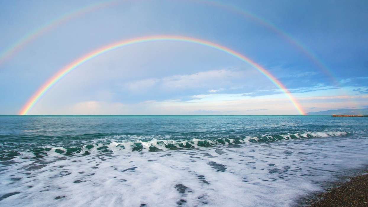 Sea, Sky, Landscape, Rainbow