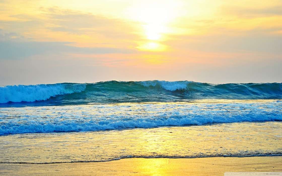 Sea, Landscape, Beach, Waves, Sunset