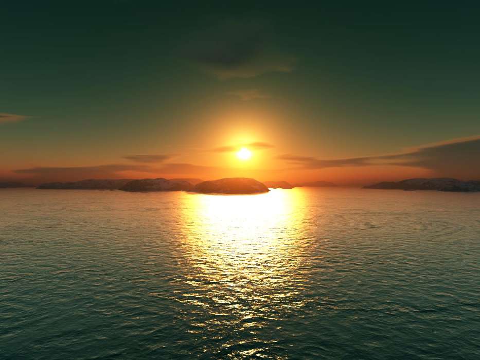 Sea, Landscape, Sun, Water, Sunset