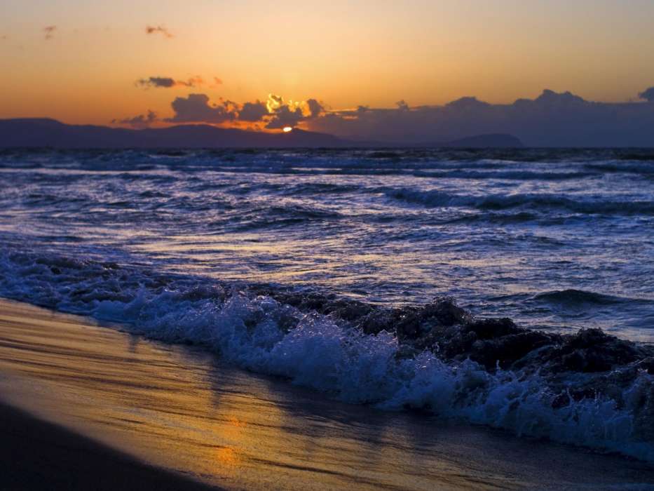 Sea,Landscape,Waves,Sunset